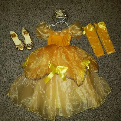 Princess Belle dress with shoes, gloves, tiara 4T/5T - Image 1 of 3