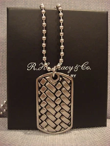 MACYS MEN'S SHR STAINLESS STEEL WOVEN PATTERN DOG TAG NECKLACE PENDANT NEW $149 - Picture 1 of 11