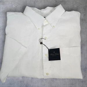 NWT Brooks Brothers White 100% Linen Short Sleeve Button Front Shirt 3XL Q74 - Picture 1 of 9