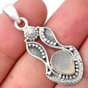 Joyería colgante de plata de ley 925 druzy de titanio blanco P-1277 - Imagen 1 de 5