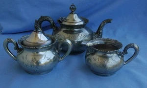 Van Bergh Silver Plate Co Quadruple Plated 3 Piece Tea Set Patent Date1898 - Picture 1 of 5