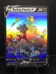 Surfing PIKACHU V Wave Waifu Doujin Ultra Rare Foil ACG Art Card - Picture 1 of 3