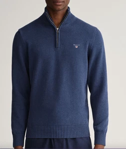 GANT Mens Cotton 1/2 Zip Neck Sweater in Blue Size M - Picture 1 of 4