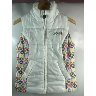 Coogi White Multicolor Puffer Vest Logo Spell Out Full Zip Women's Size Small - Image 1 of 4