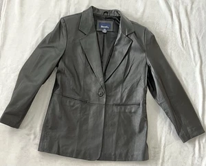 Chaqueta Blazer Vintage Denim & Co 100% Cuero Para Mujer Grande Negra Moto Clásica - Imagen 1 de 8