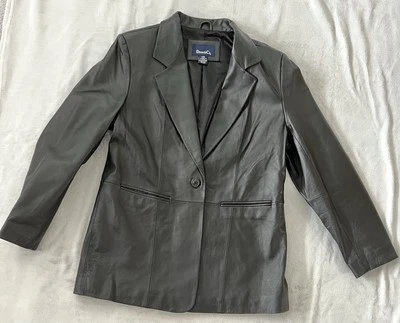 Vintage Denim & Co 100% Leather Blazer Jacket Women's Large Black Classic Moto - Image 1 of 4