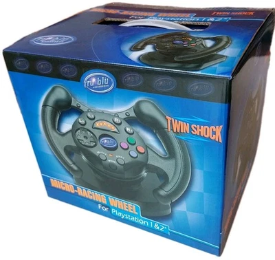 Tru Blu Twin Shock Micro Racing Wheel for PS1 & PS2 Playstation Rare NEW IN BOX - Image 1 of 4