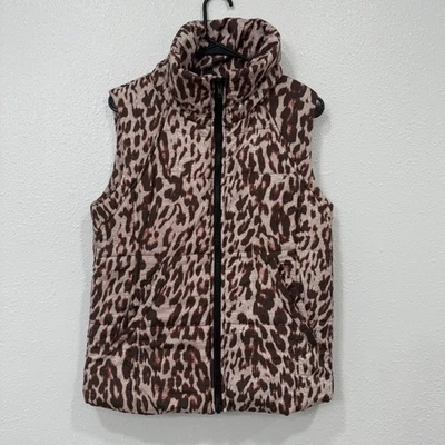 Cabi Leopard Print Quilted Puffer Vest Women's Size Small Stand Collar Zip Front - Image 1 of 4