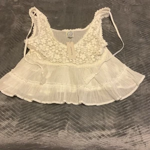 Francesca’s Blue Rain White Shear Cami With Tassels Size XS - Picture 1 of 4