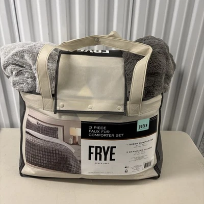 Edredón de piel sintética de lujo sólido Frye conjunto de 3 piezas Queen gris nuevo con etiquetas Foto 1 de 4
