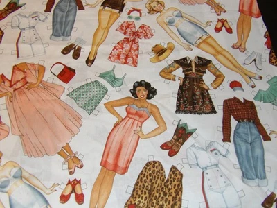 Alexander Henry Cotton Fabric Paperdoll Pinup on White Sexy Rockabilly 1 Yard - Image 1 of 4