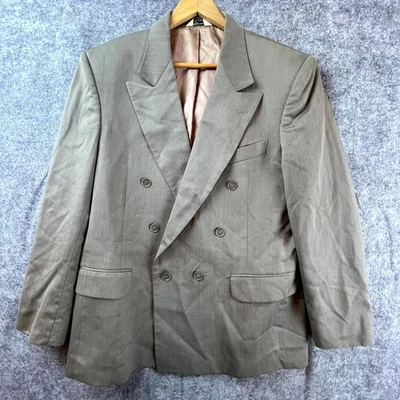 Cellini Uomo Blazer Jacket Mens 42 Taupe Herringbone Double Breasted Notch Lapel Foto 1 de 4