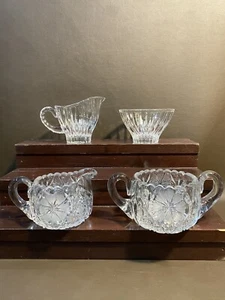 2 Sets Clear Glass Etched Crystal Cream And Sugar Sets - Picture 1 of 6