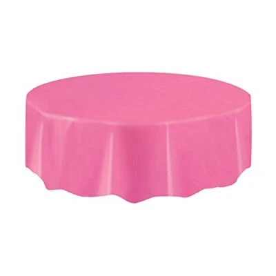 Solid Round Plastic Table Cover (84") 1 Count - Elegant Design & Hot Pink - Image 1 of 2