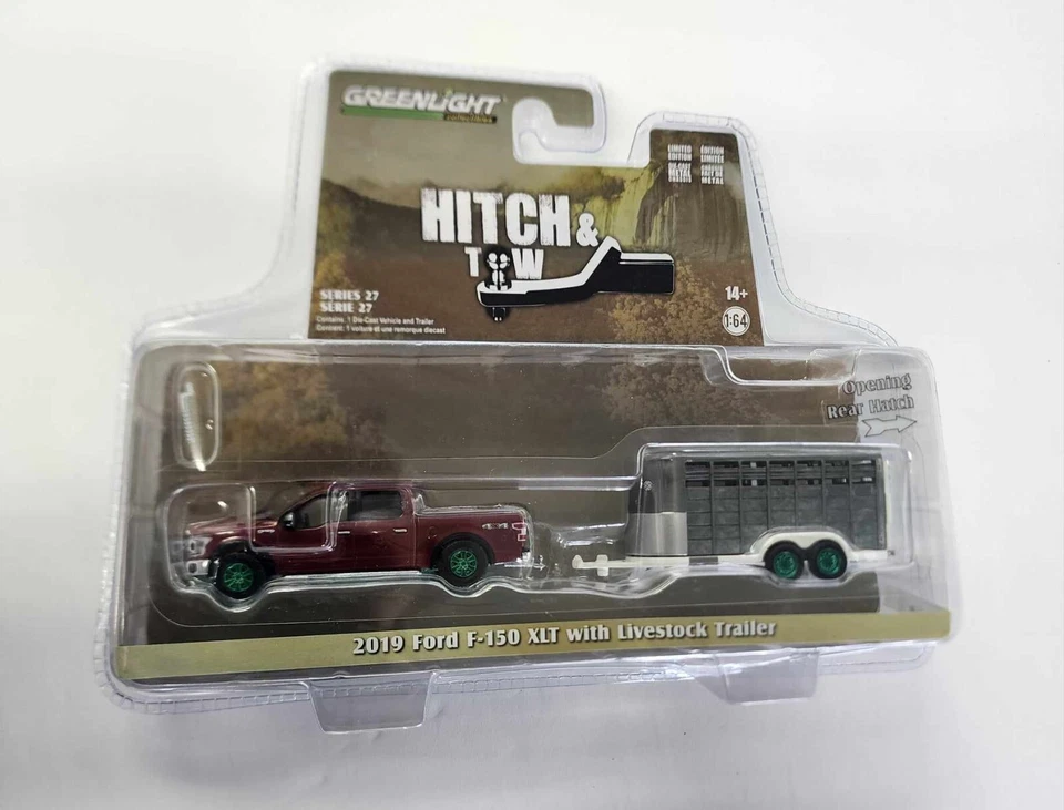 1/64 GREENLIGHT TOY 2019 FORD F150 WITH LIVESTOCK TRAILER 32270D