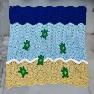 Turtle Ocean Sea HandMADE crocheT baby blanket/lap afghan-UNISEX-NEW-SHOWER GIFT - Picture 1 of 11