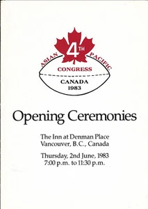 4º Congreso Asiático Pacífico Ceremonias de Apertura 2 de junio de 1983 TARJETA DE MENÚ DE CENA DE RUGBY - Imagen 1 de 1