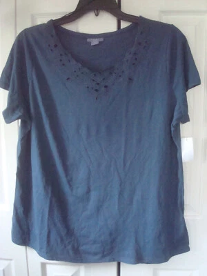 Top de punto de mezclilla oscuro para dama talla 1X cuello vieira nuevo con etiquetas Foto 1 de 2