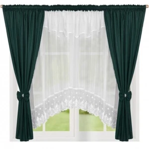 AMAZING READY MADE VOILE NET CURTAINS TAPE TOP Dark Green - Picture 1 of 4