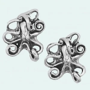 Octopus Earrings Sterling Silver Tiny Mini Posts Studs Ocean Steampunk - Picture 1 of 4