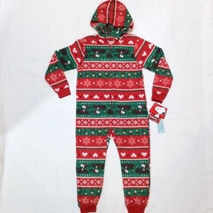 Snoopy One-Piece Pajamas Sz XS Fleece Fair Isle Hooded PJs New Peanuts Cozy - Picture 1 of 3
