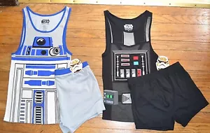 Star Wars 2 Piece Young Mens Sleepwear Set Tank Top & Shorts Darth Vader or R2D2 - Picture 1 of 7