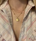 14k Yellow Gold Organic Disk Labrodite Bead Charm Necklace