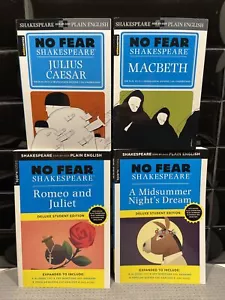 Lot of 4 No Fear Shakespeare Books By Spark Notes, Regular & Student Editions LN - Picture 1 of 12
