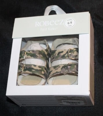 New boys Robeez Nakai Camo olive crib shoes sandals Size 6/9 months - Image 1 of 2