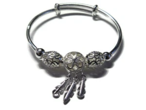 TRAUMFÄNGER QUASTE FEDER BETTELARMBAND ARMREIF .925 STERLINGSILBER - Bild 1 von 3