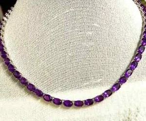 4mm Oval Lab Created Purple Amethyst 20'' Tennis Necklace 14K White Gold Plated - Picture 1 of 9