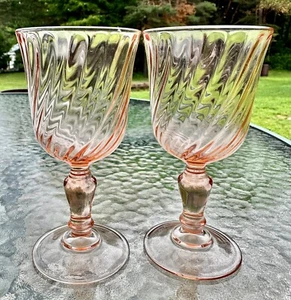 CRISTAL D'ARQUES-DURAND Rosaline Pink Swirl Optic Water Goblets (2) - Picture 1 of 7