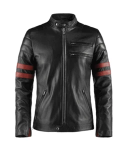 Men’s Genuine Leather Jacket–Classic with Red Stripes Wolverine Edition - Picture 1 of 4