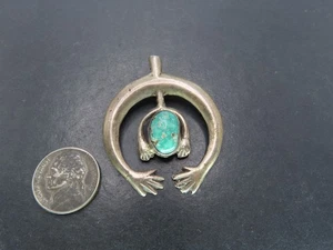 Vtg Sandcast Sterling Silver & Turquoise Naja Pendant, Unsigned, 17.5g - Picture 1 of 6
