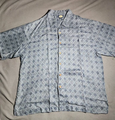 Tommy Bahama Shirt Mens XL Gray Blue Floral Short Sleeve Button Up Linen VTG - Image 1 of 4