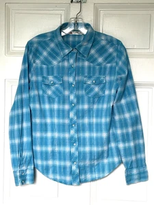 Damen Cumberland Outfitters Medium Metallic blau kariert Langarm Western Rodeo - Bild 1 von 14