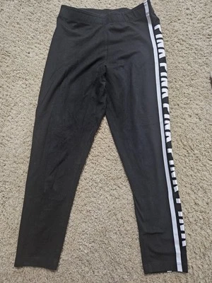 PINK, WOMEN'S BLACK/WHITE COTTON ELASTIC WAIST LOGO LEGGINGS, SIZE M - Image 1 of 4