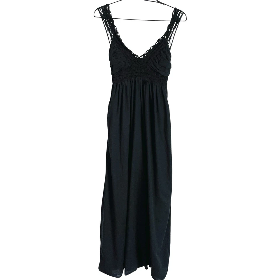Wishes Wishes Wishes Maxi Dress Size L Black V-Neck Babydoll Crochet Sundress - Image 1 of 4