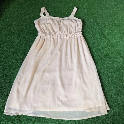 Mini Vestido Babydoll Mudd Años 90 Y2K Fairycore Gasa Cordones Beige Sin Mangas Talla M Foto 1 de 4