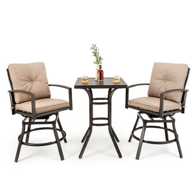 Patio 3pcs Swivel Bar Height Bistro Set Cushioned Table Stools Furniture Outdoor - Image 1 of 4
