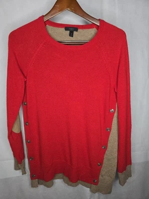 J. Экипаж свитер красный желтовато-коричневый цветной блок шерсти кролика волос локоть нашивка стороны кнопка S - Изображение 1 из 4