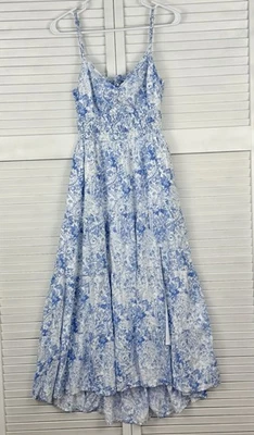 Vestido Hollister Azul y Blanco Floral Torcido Busto Atado Espalda Midi/Maxi Talla Grande Foto 1 de 4