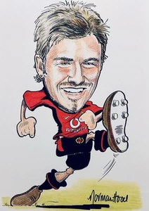 David Beckham 12x8 Manchester United ORIGINAL ART WORK Norman Hood Caricature - Picture 1 of 3