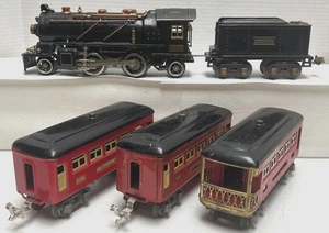LIONEL PREWAR O-GAUGE 262 STEAM LOCOMOTIVE & TENDER W/3-CAR RED PASSENGER SET - Picture 1 of 24