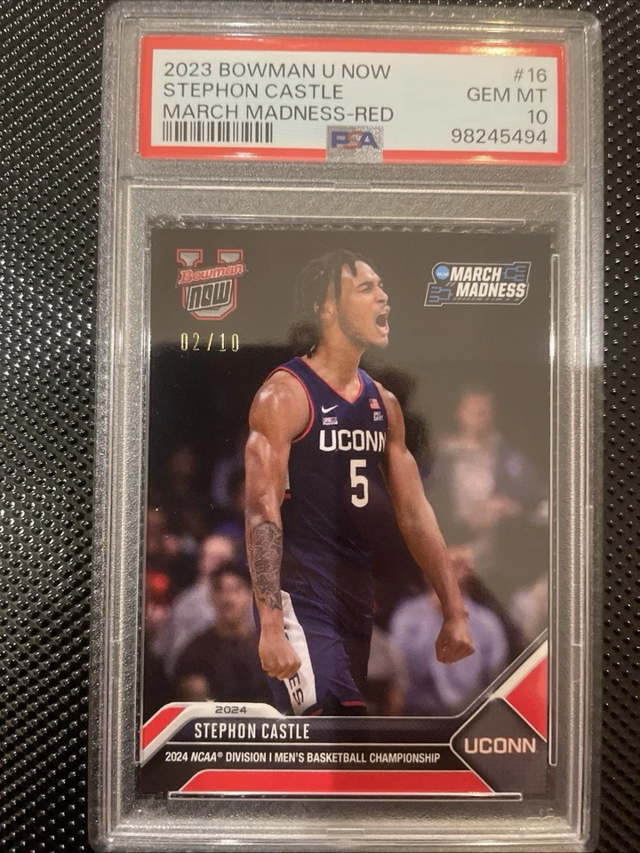 2023-24 Bowman U Now NCAA March Madness Stephon Castle #16 Red 2/10 (RC) PSA 10 - Image 1 of 2
