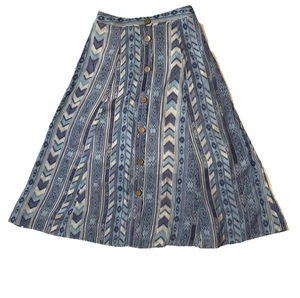 Mlle Gabrielle Blue Geometric Button Front Midi Skirt Women SZ S Native Nautical - Picture 1 of 8