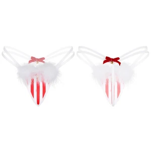 Women's Velvet Christmas Santa Briefs Underwear Mrs Claus High Cut Crotchless - Picture 1 of 26