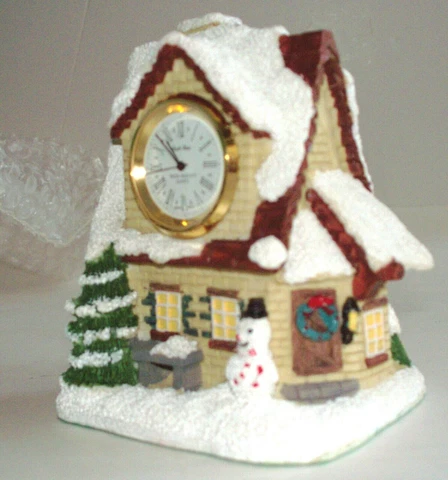 NEW Vintage Snow Covered Winters House With Quartz Clock 4.1/4”H x 3.1/4”W x 3”D Cover