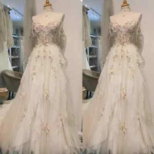 Colorful Floral Off the Shoulder Wedding Dresses Beaded Lace Boho Wedding Gowns - Picture 1 of 10