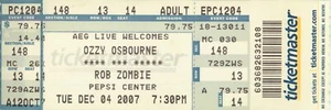 Ozzy Osbourne / Rob Zombie Pepsi Center - Aeg Live 04 de diciembre de 2007 - 7 talones de boletos - Imagen 1 de 2